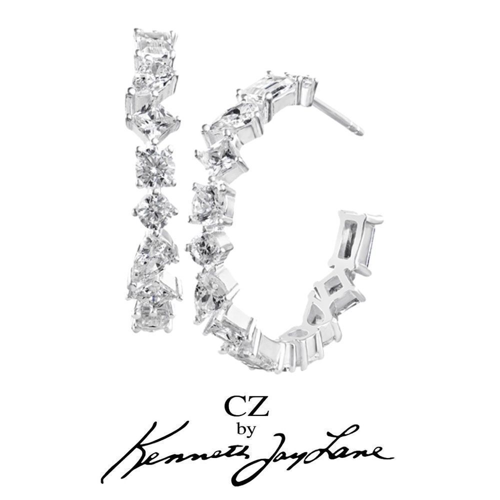 CZ By Kenneth Jay Lane Multi CZ Classic Trend Hoop Earrings